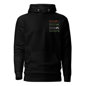  Hoodie that says 'Eat, Sleep, Game, Repeat'