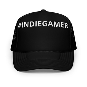 Hat with '#indie gamer' writen across it.